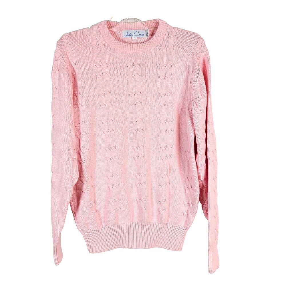 Justin Cross Cotton Cable Knit Sweater Vintage Light Pink Men Size Large Crew